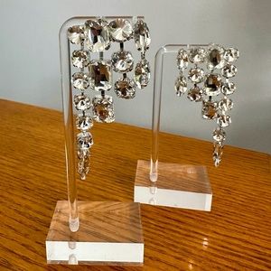 Round Rectangle Stone Cluster Down Evening Earrings